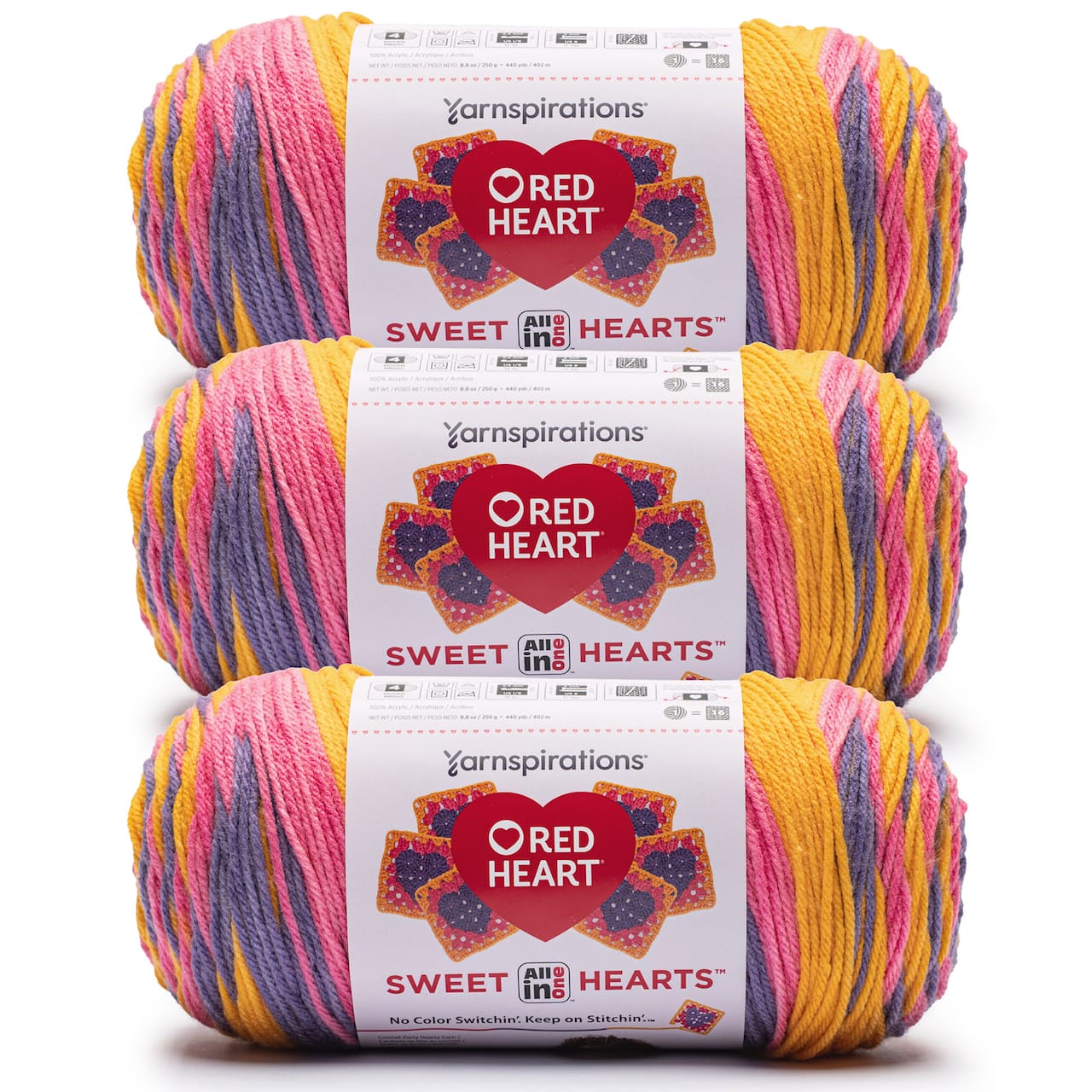 3 Pack Red Heart® All in One™ Sweet Hearts™ Yarn